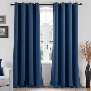 Vangao Vorhang Blickdicht mit Ösen 2er Set H245 x B140 cm, Dunkelblau | Gardinen Wohnzimmer, Verdunklungsvorhänge 245 cm lang Lichtundurchlässig, Blackout Curtain, Schlafzimmer Kinderzimmer Fenster