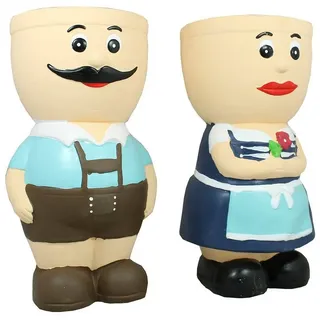 colourliving Blumentopf Pflanztopf Set Figur Resi und Sepp aus Keramik Kräutertopf Übertopf (2 St), handbemalt, äußerst dekorativ bunt
