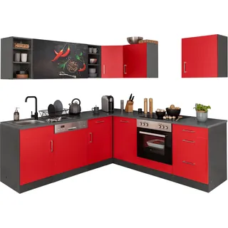 kochstation Winkelküche L-Form 220 cm rot
