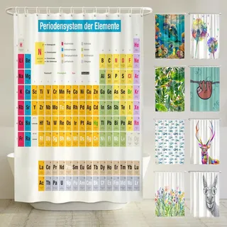 arteneur® - Duschvorhang Periodensystem Deutsch - Anti-Schimmel Duschvorhänge 180x200 - Recycelt mit Öko-Tex Standard 100 - Beschwerter Saum, Blickdicht, Wasserdicht, Waschbar, 12 Ringe & E-Book