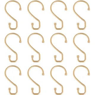 Bath Bliss 12 Stück Duschvorhangringe | Maße: 7,9 x 4,8 x 0,6 cm | S-förmiges Design | passt über Standard-Duschstange satiniertes Gold