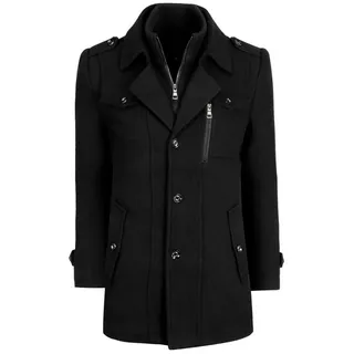 Allthemen Kurzmantel mit Doppelkragen Herren Wintermantel warmer Doppelkragenmantel Winter schwarz XL