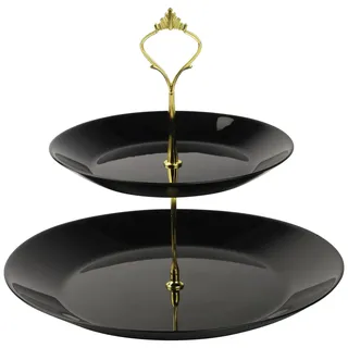 Festa Italia Etagere Glas - 2 Stöckig - Schwarz Etageren - Kuchenständer Cupcake-Halter - Obstetageren - Obst Kekse Süßigkeiten Servierplatte - Gebäck gestuftes Serviertablett für Weihnachten