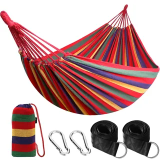 ANYOO Hängematte Outdoor Baumwolle Bequemer Stoff mit Baumfreundl. Gurten | Robuste, Tragbare, Atmungsaktiv, mit Reisetasche, für Garten, Indoor, Balkon, Terrasse, Camping | 300kg Tragkraft