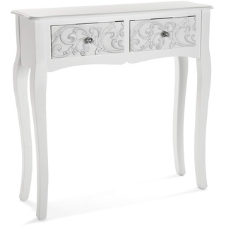 Versa Anjali Schmales Möbelstück für den Eingangsbereich oder Flur, Moderner Konsolentisch, mit 2 Schubladen, Maßnahmen (H x L x B) 80 x 25 x 80 cm, Holz, Farbe: Weiß
