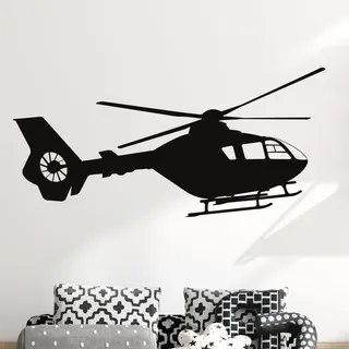 GRAZDesign Wandtattoo Hubschrauber Kinderzimmer | Wandsticker Jugendzimmer, Wohnzimmer | Wandaufkleber für Kinder, Jungs, Flugzeug, Kinder Zimmer Deko, 119x57cm, 070 schwarz