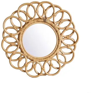 Besshepplo Rattan Wandspiegel Ovale Rattan Dekorativer Spiegel Wandspiegel Rustikaler Holz Dekorativer Kleiner Spiegel Handgewebte Boho Spiegel Wohnaccessoires (A)