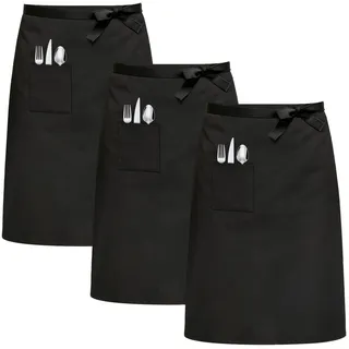 xnnmzhao 3 Stück Vorbinder Schürze, 68 x 70cm Kellnerschürze Servierschürze Kochschürze, Schürzen Gastronomie Schwarz Grillschürze mit Taschen für Männer und Frauen Kochschürze - Einheitsgröße