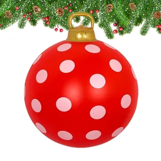 Aufblasbare Weihnachtskugeln,61cm Aufblasbare Weihnachtskugeln Für Die Außendekoration - Rot Weiße Festliche Deko für Garten Wohnzimmer Winterfest - Party Vorgarten Fest Dekoration