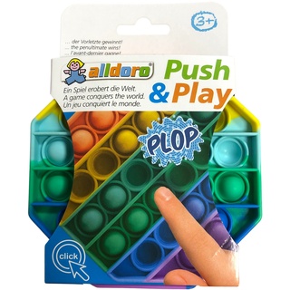 alldoro 63065 Play Silikon Fidget Spielzeug ca. 12 cm achteckig, Pop it Anti Stress Fingerspielzeug, Bubble Push für Stressabbau, Geschicklichkeitsspiel für Kinder und Erwachsene, Regenbogen
