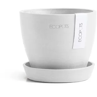 Ecopots Blumentopf Antwerp Mini Weiß - Durchmesser Ø 11 cm rund groß - mit Untersetzer - Pflanzentopf aus Recycling Kunststoff - Übertopf modern für Indoor und Outdoor