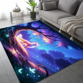 DILANI Fuchs Kurzflor Teppich Matten rutschfeste FußMatte Kinderteppich Modern 3D Waldtiere Kinder Spielteppiche FüR Schlafzimmer Flur Wohnzimmer Boden Teppich 120x160 cm