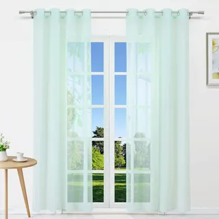 CORLIF Voile Gardine mit Ösen Uni Gardine Transparent Vorhang Modern in Leinen-Optik Dekoschal Wohnzimmer Gardinenschal B/H 140/245 cm Grün