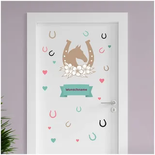 Finest Folia personalisierbarer Türaufkleber Wandtattoo Kinderzimmer für Tür Wand Mädchen Jungen Wandaufkleber mit Wunschname Wunschtext Türschild Aufkleber selbst gestalten (12 Pferd)