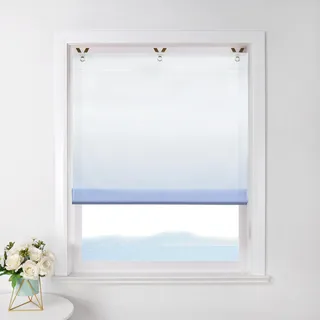 ESLIR Raffrollo ohne Bohren Raffgardine Transparent mit Ösen Farbverlauf Gardinen mit Haken Ösenrollo Modern Vorhänge Blau BxH 80x130cm 1 Stück