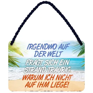 Palmen und Strand Schild mit coolen Spruch - lustiges Deko Metallschild mit Kordel und Saugnapf - tolle Dekoration für Schreibtisch Büro Lieblingsplatz Strandkorb Tiki Beach Bar Partykeller - 18x12cm