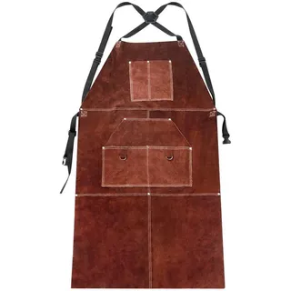 Yorbay Schweißerschürze aus Leder mit 5 Werkzeugtaschen 105x60cm, (mit 5 Werkzeugtaschen, Verstellbare Gurte), Flammhemmend Hitzebeständig Lederschürze Arbeitsschürze Schutzkleidung braun