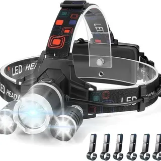 Wiederaufladbare Stirnlampe, 8000l Superhelle, Wasserdichte, Leichte Und Leistungsstarke Led-stirnlampe Mit Rotlicht, 5 Leuchtmodi, Zoomfunktion Und 90° Verstellbar Für Laufen/camping/angeln