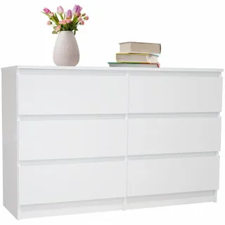 home collective Kommode weiß mit sechs Schubladen, Schlafzimmer Flur, Schrank, Sideboard, Highboard, Breite 100 cm Höhe 77cm