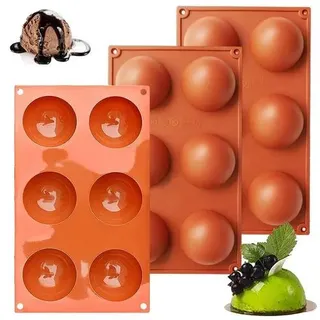 LUKIUP Silikonform 3-Stück, Große Größe 6 Löcher, Halbkugel Backform für Schokolade, Kuchen, Gelee, Dome, Mousse, gray, Silikon, oven-safe, free