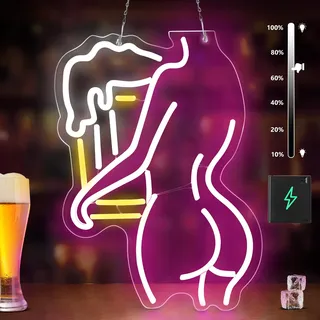 Laybasic Lady Back LED Leuchtreklame Dimmbar, Bier Neonschild Wandleuchte, USB oder Batteriebetrieb, für Schlafzimmer Bar Club Mann Höhle Cafe Party Wanddeko, 40x30cm