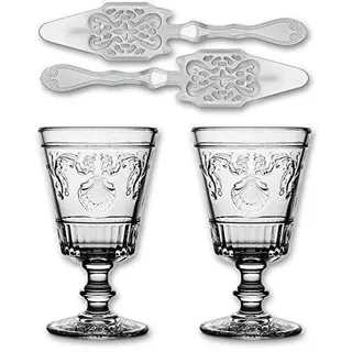 2X La Rochere Absinth Glas Versailles 400ml + 2X Absinth Löffel Antique