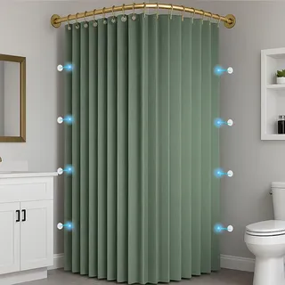 Momooda Duschvorhang Anti Schimmel Wasserdicht Magnet mit Haken, Faltbarer Duschvorhang Textil Waschbar für die Badewanne, Eckduschvorhang, 230 g/m, Grün, 200x200cm