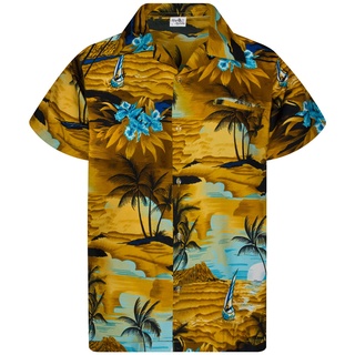 King Kameha Funky Hawaiihemd, Kurzarm, Print Surf, Braun, XS