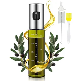 FOUORTUNATE-BEE Ölspender Ölsprüher für Speiseöl, grünes UV-Schutz Sprühflasche Öl, (2-tlg., 100ml Glas Öl Zerstäuber Küche Ölsprühflasche Heißluftfritteuse), Oil Sprayer mit Skala & Trichter, Ölspray für Öl & Essig grün