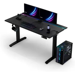 ULTRADESK - Gaming Schreibtisch Schwarz - Höhenverstellbarer Schreibtisch 140x70 - Computertisch mit Beleuchtung aus Stahl, Bürotisch mit Ablage für Kabel, PC Tisch Vortex