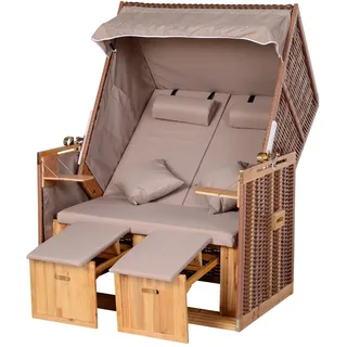 Strandkorb Mit Sitzhocker Und Klapptisch Volllieger Gartenliege Getrankehaltern Pe Rattan Beige 118 X 79 X 160 Cm 211500835
