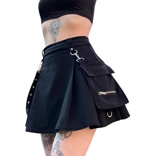 FIDDY Minirock Damen-Faltenrock mit Reißverschluss und Taschen