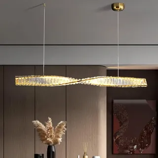 FWX Kronleuchter Modern Dimmbar Esstisch LED Lange Kristall Pendelleuchten Goldene Kronleuchter mit Fernbedienung Kreative Athen Deckenleuchte Esstisch Schlafzimmer Küche Bar Dekoration(Größe:100cm)