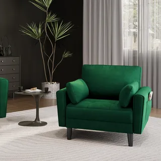 Yaheetech 1 Sitzer Sofa, Loveseat, Kleine Sofa mit 2 Kissen und Armlehnen, Moderne Leinen Couch Sofa, Couch Loungesofa Set für Wohnzimmer, Grün