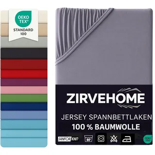 ZIRVEHOME Spannbettlaken Jersey-Baumwolle 180 x 200 - 200 x 200 cm grau