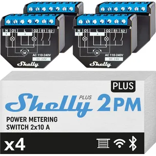 Shelly Plus 2PM | Wlan 2 Kanäle Smart Relais Schalter & Rolladenschalter mit Stromverbrauchsmessung | Hausautomation | Google Home Automation Schwarz/Blau
