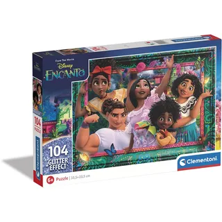 Clementoni - 20348 - Glitter Puzzle - Disney Encanto - Puzzle 104 Teile Ab 6 Jahren, Buntes Kinderpuzzle Mit Besonderer Leuchtkraft & Farbintensität, Geschicklichkeitsspiel Für Kinder