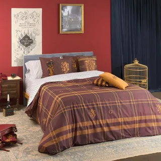 BELUM | Bettbezug Harry Potter, Bettbezug mit Knöpfen 100% Baumwolle, Modell Gryffindor, Bettbezug für 105 cm (180 x 220 cm)
