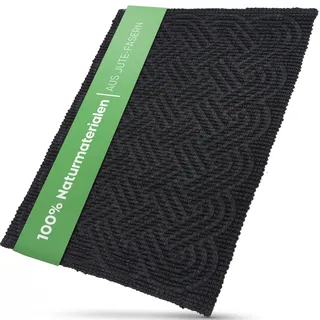 Skabt med Omtanke Fußmatte Jute 50x70 cm Schwarz | Schwarze Schmutzfangmatte für Haustür & Flur | Fußmatte Außen, Türmatte, Teppich Flur, Fußabtreter mit Naturlatex Unterseite rutschhemmend