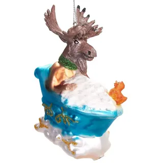 Brubaker Elch in Badewanne mit Quietscheente - Handbemalte Weihnachtskugel aus Glas - Mundgeblasener Christbaumschmuck Figuren lustig Deko Anhänger Baumkugel - 10 cm