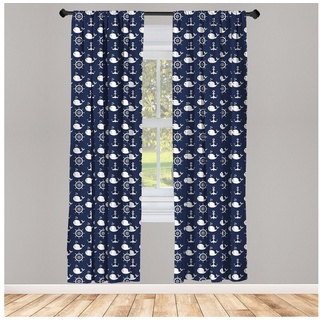 Gardine Vorhang für Wohnzimmer Schlafzimmer Dekor, Abakuhaus, Microfaser, Navy blau Maritime Anchor Wal blau 150 cm x 245 cm