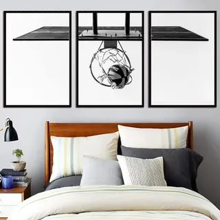 YLHKME Basketball Sport Bilder Leinwand Malerei, Schwarz Weiß Wandbilder Wohnzimmer Schlafzimmer Deko Poster Kunstdrucke,Ohne Rahmen (B-Rahmenlos,3X50X70CM)