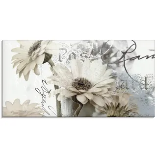 ARTland Wanddeko Glasbilder Wandbild Glas Bild einteilig 100x50 cm Querformat Blumen Blüten Gerberas Schriftzug Shabby Chic T4RU