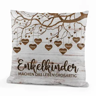 Love Faith personalisiertes Kissen - Meine Enkelkinder - Namen 40x40 cm | Kuscheliges Sofa-Kissen mit Wunschnamen bedruckbar - Liebevolles Geschenk für Oma & Opa zu Geburtstag oder Weihnachten