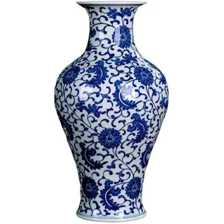 AMITVA Orientalische Keramikdose Ingwergläser mit Deckel für Heimdekoration, Jingdezhen, handbemalt, Lotusblau, Weiß, Porzellanvase, Ornament für Geschenk, C: hoch 35 cm