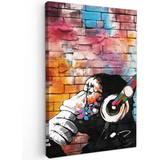 onlywow Leinwandbild, Affe | Graffiti - Musik Wanddeko Schlafzimmer 60x90 cm