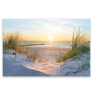 SMTDeco Herdabdeckplatte 80×52 cm – Mehr Arbeitsfläche, Spritzschutz & Schneidebrett – ESG Glas, kratzfest – für Induktion/Ceranfeld – 1-teilig, Motiv Landschaft Meer Gelb