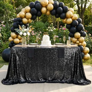 SoarDream Schwarze Pailletten-Tischdecke, 228 x 332 cm, Reihenfolge, Halloween-Party-Tischdecke, Pailletten-Stoff, Hochzeit, Geburtstag, Abschluss, Kuchen, Tischdekorationen