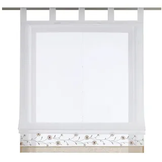 Joyswahl Raffrollo, Bestickte Gardine mit Blumen, Landhausstil beige 45 cm x 150 cm