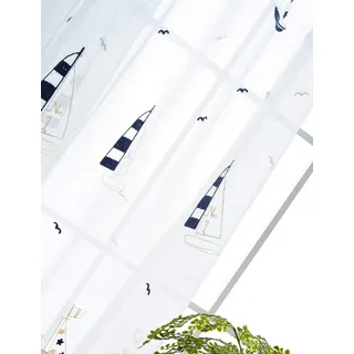 Lactraum Gardine Kinderzimmer Jungen Maritim Segelboot Bestickt Voile mit Universalband H245 x B145 cm